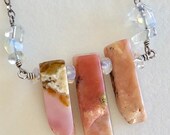 Peruvian Pink Opal Necklace, Flat Opal Slices, Organic Raw Opals, Pink Gray Beige, Opalite Nuggets, Healing Gemstones, Boho, Rustic