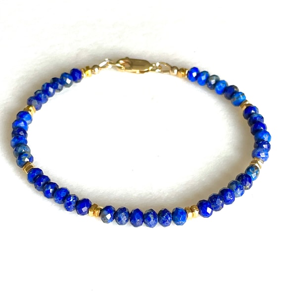 Lapis Lazuli Bracelet, Natural AAA Blue Lapis, 24K Gold