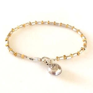 Karen Hill Tribe Fine Silver And Gold Bracelet, Dainty Beaded Bracelet, Thai Fine Silver, 24K Gold Vermeil, Minimalist Bracelet.