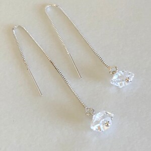 Pendientes de diamantes Herkimer, pendientes de rosca, piedra de nacimiento de abril, cuarzo de cristal natural, novia, plata de ley 925