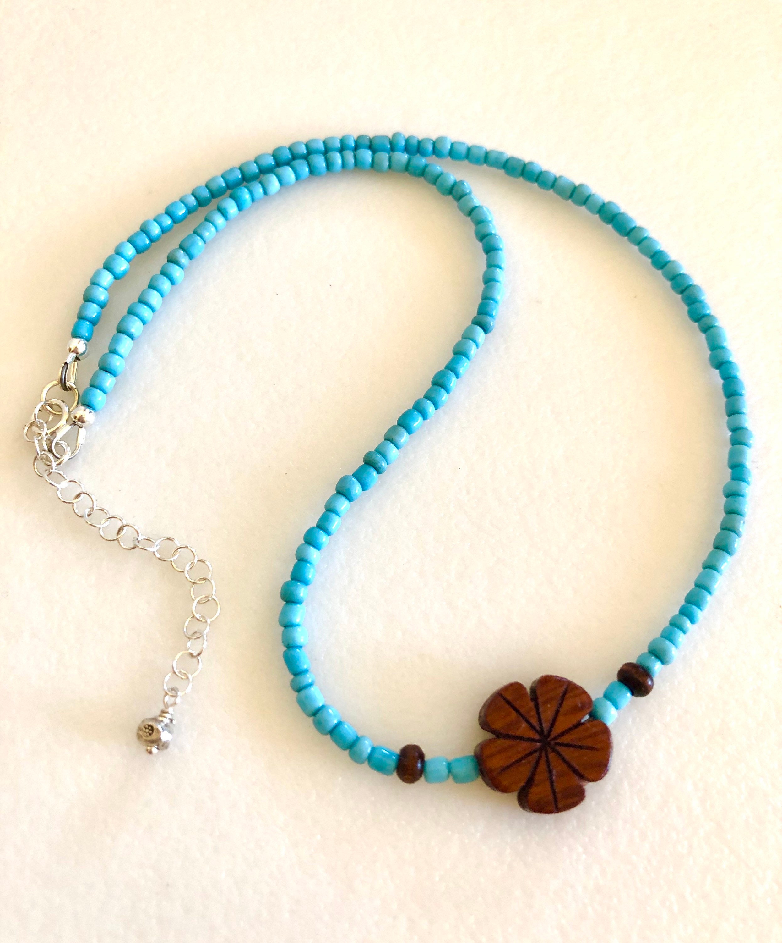 Hawaiian Flower Necklace, Flower Choker, Koa Wood Flower, Plumeria