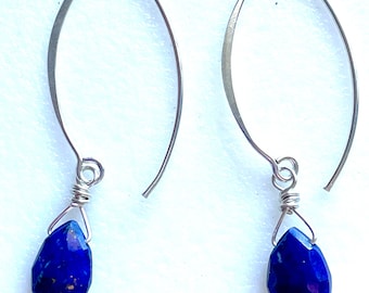 Lapis Lazuli Earrings, AAA Blue Lapis Earrings, Faceted Lapis Pear Briolette, Sterling Silver, September Birthstone, Gemstone Earrings