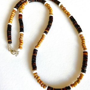 Black Shell Choker, Men’s Beaded Necklace, Surfer Necklace, Black and Brown Beaded Necklace, Unisex