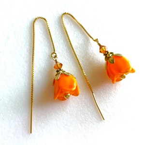 Lampwork Orange Poppy Earrings, California State Flower, 14K Gold Fill