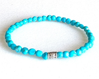 Sleeping Beauty Turquoise Bracelet, Karen Hill Tribe Silver, Beaded Stretch Bracelet