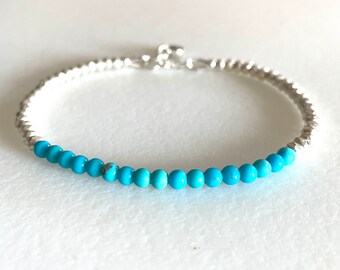 Sleeping Beauty Turquoise Bracelet,  Karen Hill Tribe Fine Silver Bracelet, Genuine Arizona Turquoise, Dainty Turquoise Bracelet