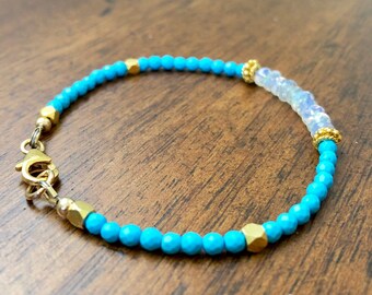 眠れる森の美女ターコイズエチオピアウェロオパールブレスレット、24K