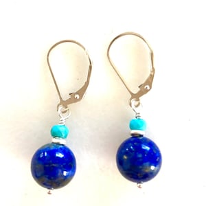 Lapis Lazuli und Türkis Ohrringe, Blaue Lapis Edelsteine, Türkis Edelsteine, Thai Feinsilber, Brisuren