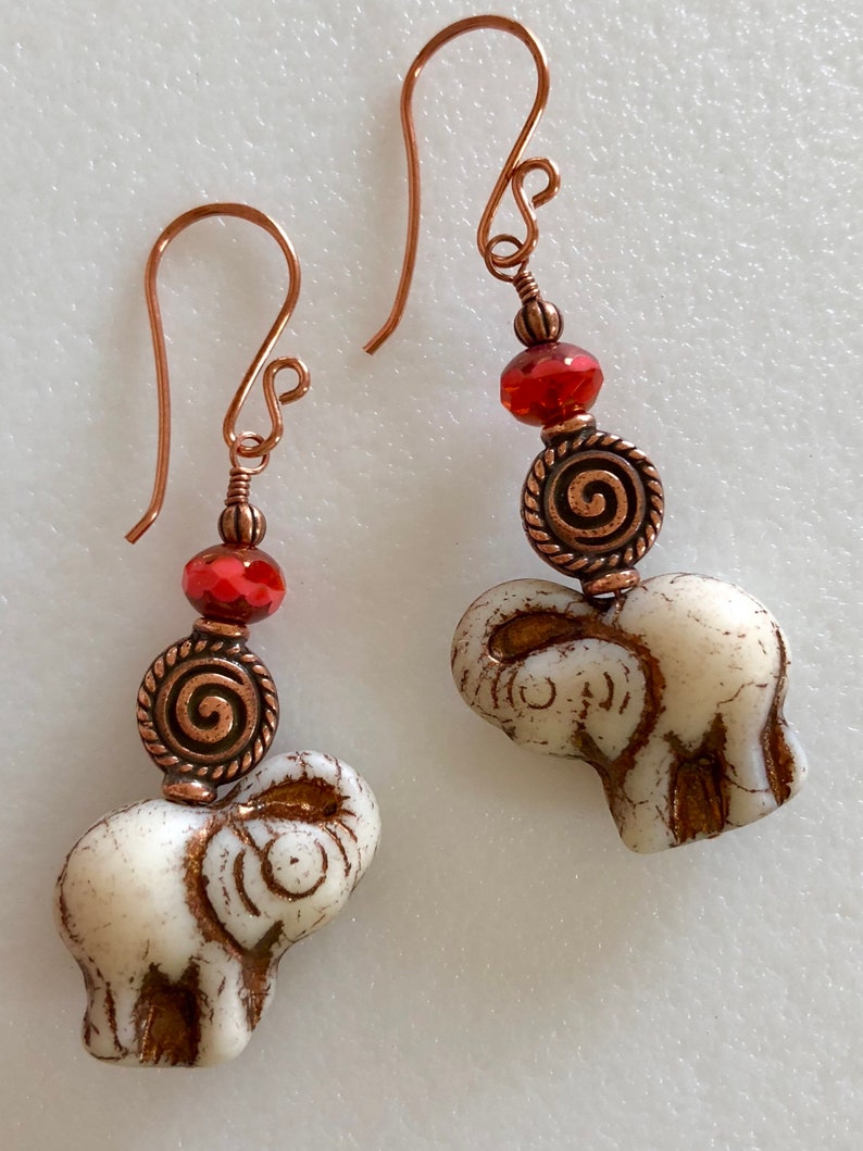 Ivory Elephant Earrings Czech Premium Glass Bronze Wash Etsy