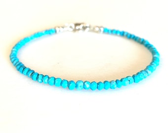 Sleeping Beauty Turquoise Bracelet, Natural Sky Blue Sleeping Beauty Turquoise, Karen Hill Tribe Fine Silver, Dainty Gemstone Bracelet