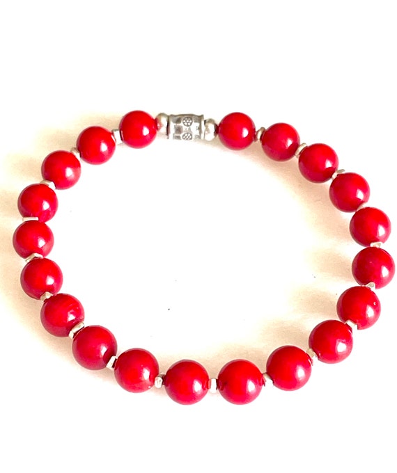 Red Coral Bracelet, 6mm Natural Bamboo Coral, Karen Hill Tribe