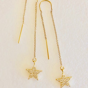 Złote kolczyki z gwiazdką, kolczyki z cyrkonii sześciennej, nawlekacze z 14-karatowego złota, delikatne nawlekacze, kolczyki świąteczne, Boże Narodzenie