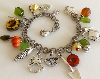 Garden Bracelet, Garden Lover Charm Bracelet, Vegetable Gardening, Hand Stamped "Garden Girl" Bracelet, Veggie Lover, Vegan, Love To Garden