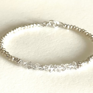 Diamond Bracelet, Herkimer diamonds, Karen Hill Tribe Fine Silver, April Birthstone, Dainty Bracelet, Sterling Silver.