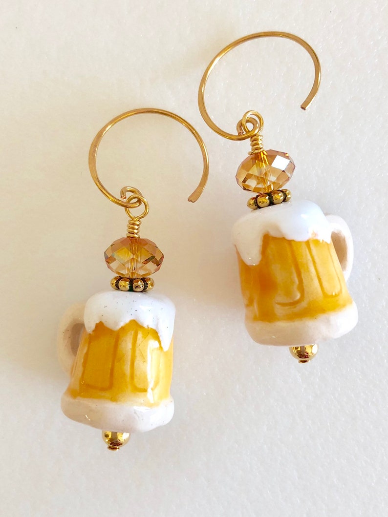 Ceramic Beer Charm Beer Mug Earrings Oktoberfest Beer Lover Novelty Earrings Beer Stein Beer Jewelry