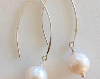 White Freshwater Pearl Earrings, Large Kasumi Like Pearls, Edison Pearls, Wrinkle Pearls, June Birthstone, Bridal Jewelry, Sterling Silver