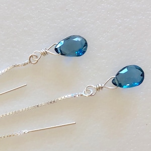 London Blue Topaz Earrings, Topaz Threader Earrings, December Birthstone, Genuine London Blue Topaz, Bridal, Minimalist, Sterling Silver