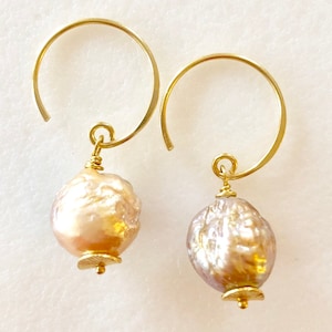 Soft Peach Kasumi Pearl Earrings, Freshwater Kasumi Pearls, Baroque, Ripple Pearls, June Birthstone, Bridal, Gold Vermeil, Sterling Silver