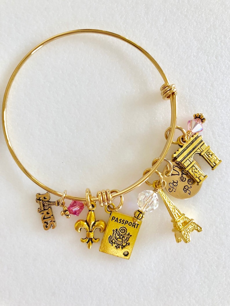 Paris Bangle Bracelet Gold Paris Charm Bracelet la Vie Etsy