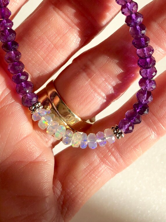 Amethyst and Opal Bracelet February october Birthstone Delicate Gemstone Bracelet Purple Amethyst Ethiopian Welo Opal Sterling Silver Etsy Canada