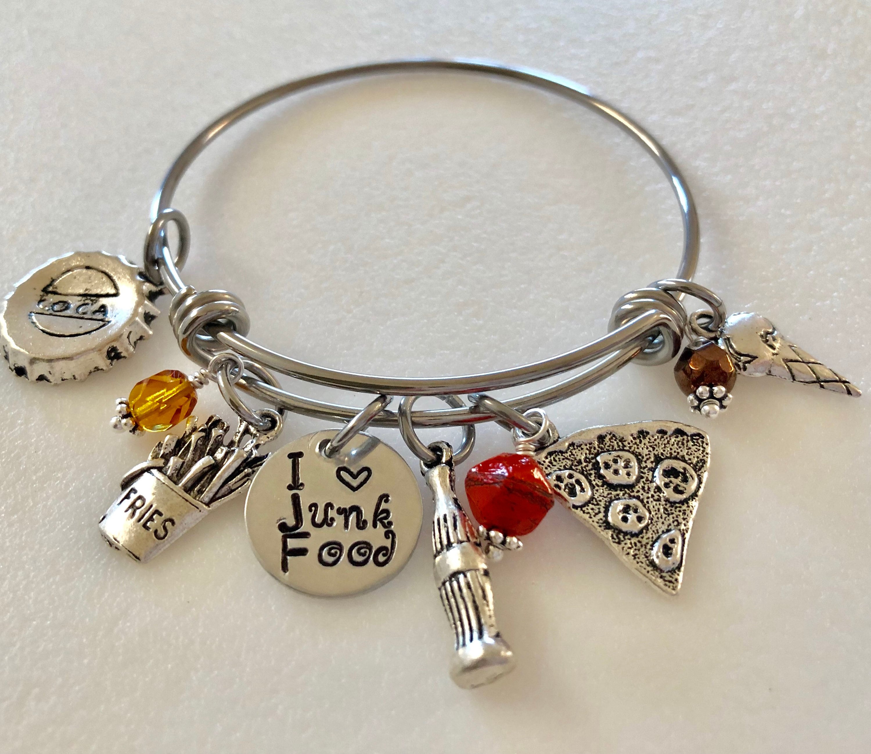 Junk Food Bangle Fast Food Bangle Junk Food Lover Food Junkie Pizza and Cola Lover French Fries Ice Cream Hand Stamped Adjustable Etsy
