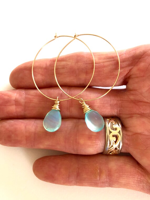Roma Hoops in Aqua Chalcedony Roma Hoops in Aqua Chalcedony