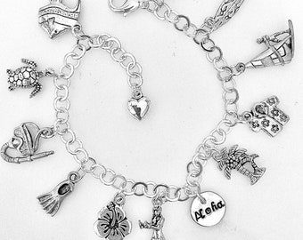 Hawaii Charm Bracelet, Hawaii Pewter Charm Bracelet, Hawaii Vacation, Love Hawaii, Aloha State, Luau Bracelet, Adjustable.