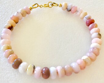 Pink Opal Gemstone Bracelet, 14K Gold Fill or Sterling Silver, October Birthstone