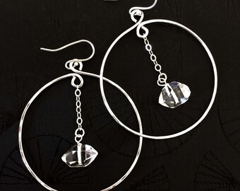 Herkimer Earrings, Herkimer Diamond Earrings, April Birthstone, Large Hoop Gemstones, Natural Crystal Quartz, Sterling Silver,Bridal Earring