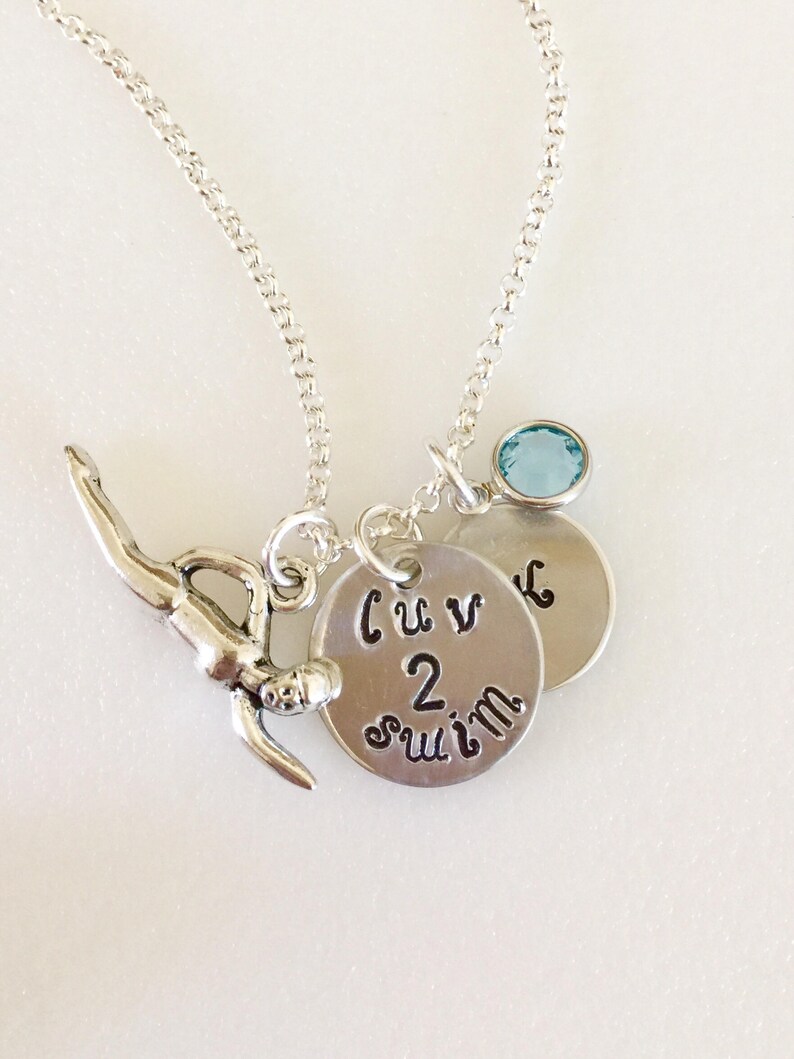 Swim Necklace Girl's Swim Necklace Hand Stamped Etsy