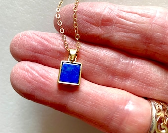 Lapus Lazuli Pendant Necklace, 24K Gold Fill Bezel Gemstone, Deep Blue Lapis, September Birthstone.