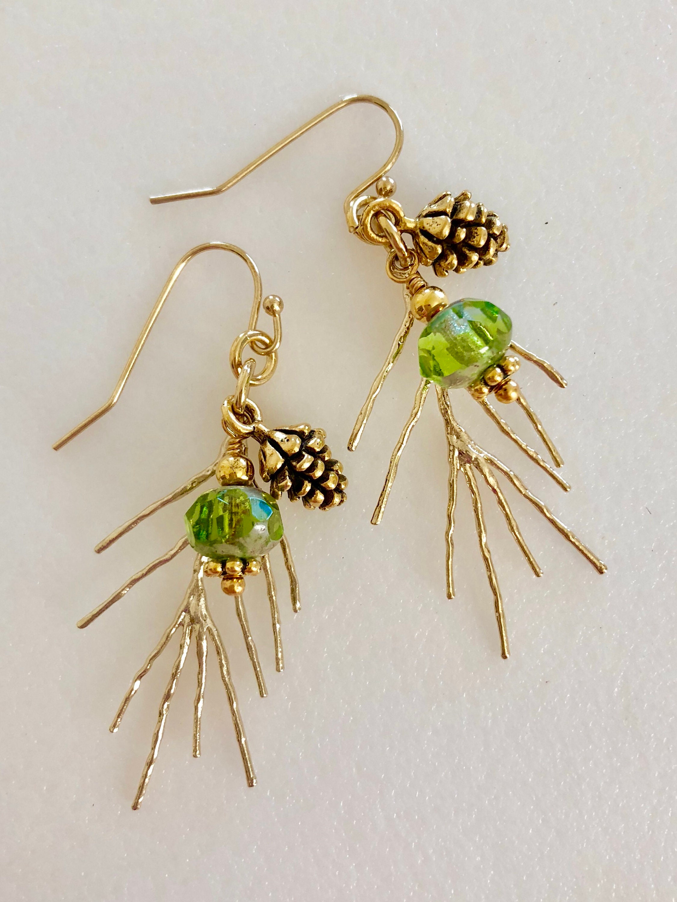 Pinecone Earrings Rustic Pine Needle Earrings Gold Pewter Etsy Sweden