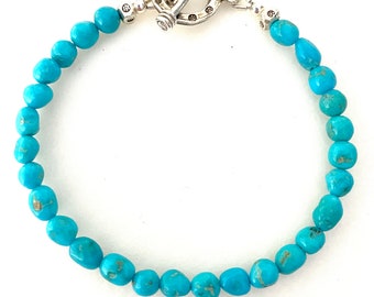 Sleeping Beauty Turquoise Bracelet, Genuine Arizona Turquoise, Sky Blue Nuggets, Karen Hill Tribe Fine Silver. December Birthstone.
