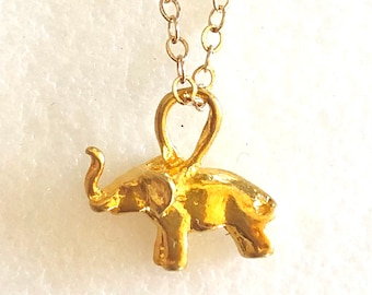 Elephant Necklace, Baby Elephant, Good Luck Elephant, Tiny Gold Vermeil  Elephant, Animal Jewelry, Dainty Necklace