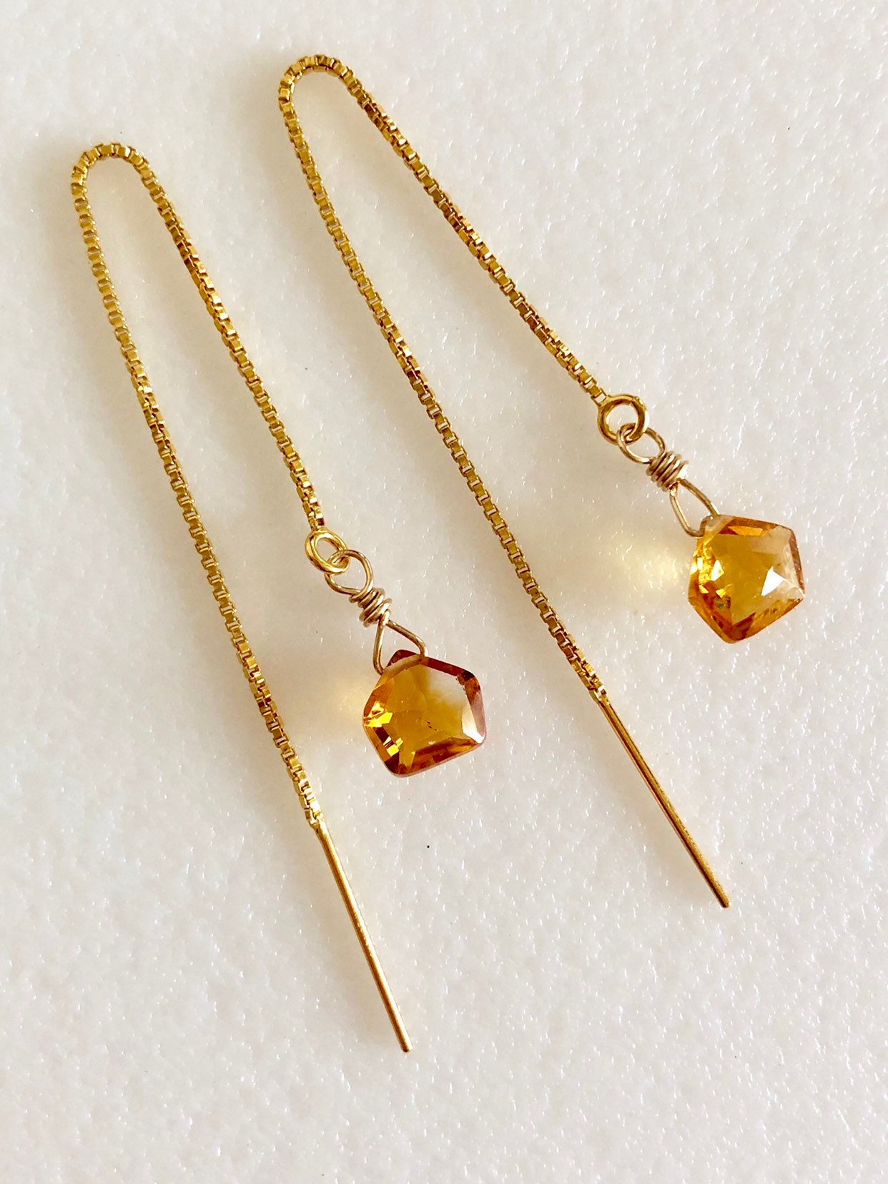 Citrine Threader Earrings, Golden Honey Citrine, Dainty Citrine Gemstones, AAA Citrine Briolettes, November Birthstone, Bridal, Gold Fill