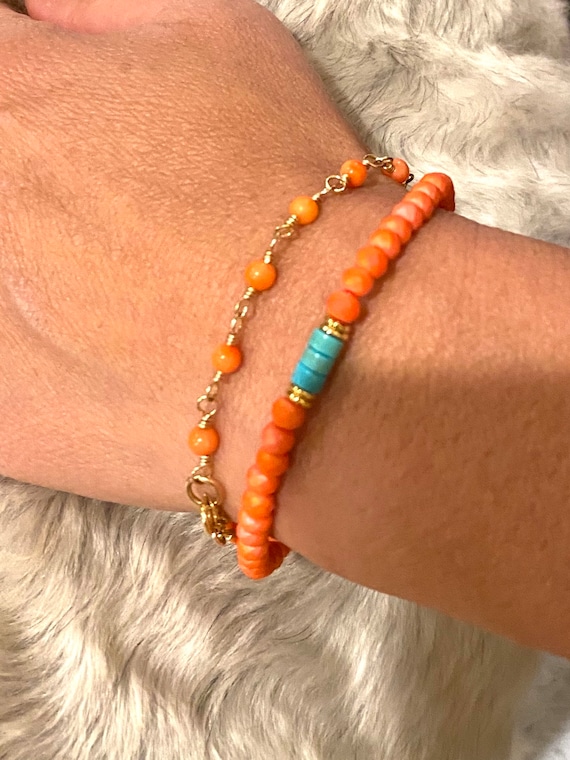Bracelet En Corail Sculpté Italien - Or Jaune, Bijou Vintage Féminin