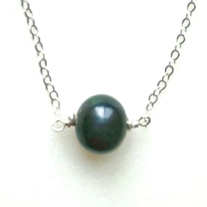 Peacock Pearl Necklace, Single Black Tahitian Pearl, Natural Freshwater Pearl, June Birthstone, Sterling Silver, Gold Fill.
