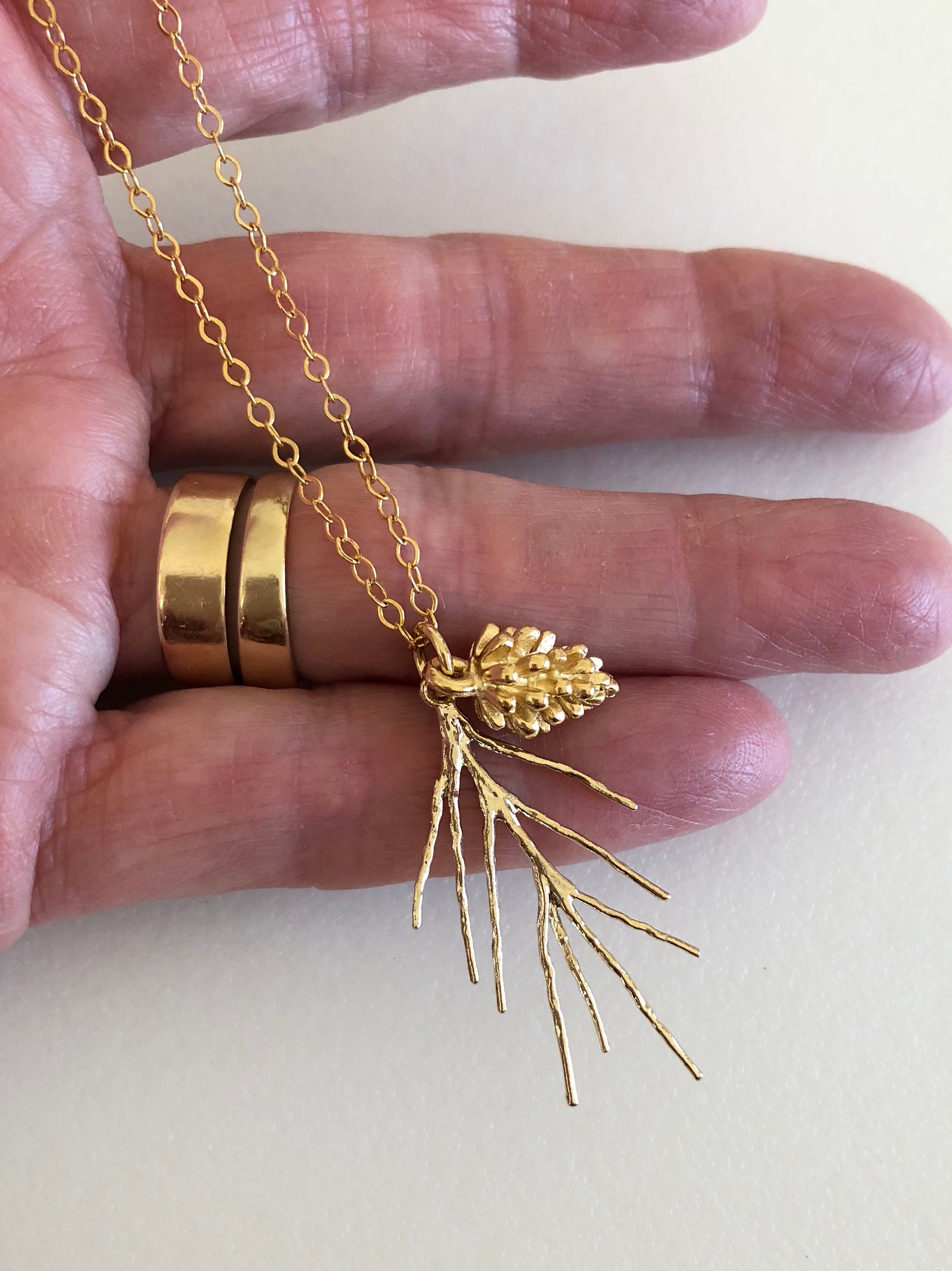 Pinecone Necklace Gold Pinecone Charm 