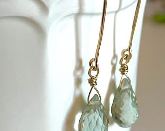 Green Amethyst Earrings, Genuine Prasiolite Green Amethyst, February Birthstone, Bridal, Gold Fill, Sterling Silver