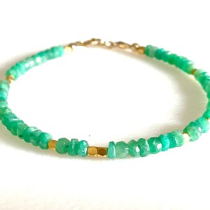 Emerald Bracelet, Natural Untreated Green Emerald Gemstone, May Birthstone, Dainty Beaded Bracelet, Gold Vermeil, Gold Fill,Sterling Silver