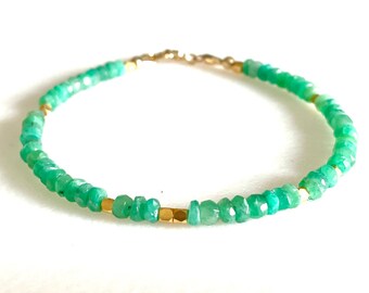 Emerald Bracelet, Natural Untreated Green Emerald Gemstone, May Birthstone, Dainty Beaded Bracelet, Gold Vermeil, Gold Fill,Sterling Silver