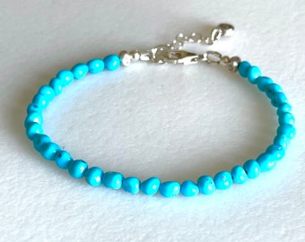 Sleeping Beauty Turquoise Bracelet, Genuine Arizona Sleeping Beauty Turquoise, Natural Sky Blue Gemstone, Karen Hill Tribe Fine Silver.