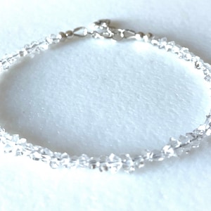 Diamond Bracelet, Herkimer Diamonds, Raw Diamonds, April Birthstone, Bridal, Dainty Beaded Bracelet, Sterling Silver