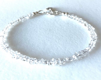 Diamond Bracelet, Herkimer Diamonds, Raw Diamonds, April Birthstone, Bridal, Dainty Beaded Bracelet, Sterling Silver