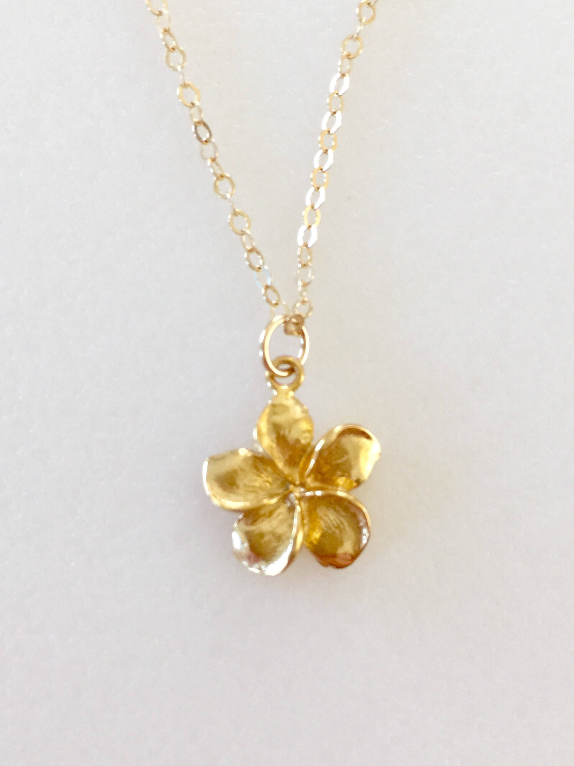 Plumeria Necklace Hawaiian Flower Gold Vermeil Flower Etsy