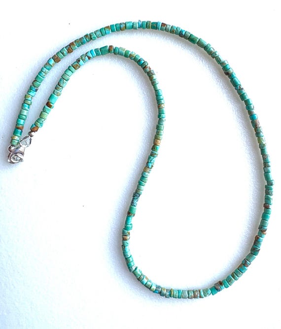 Kingman Turquoise Heishi Necklace, Genuine Arizona Turquoise, Blue