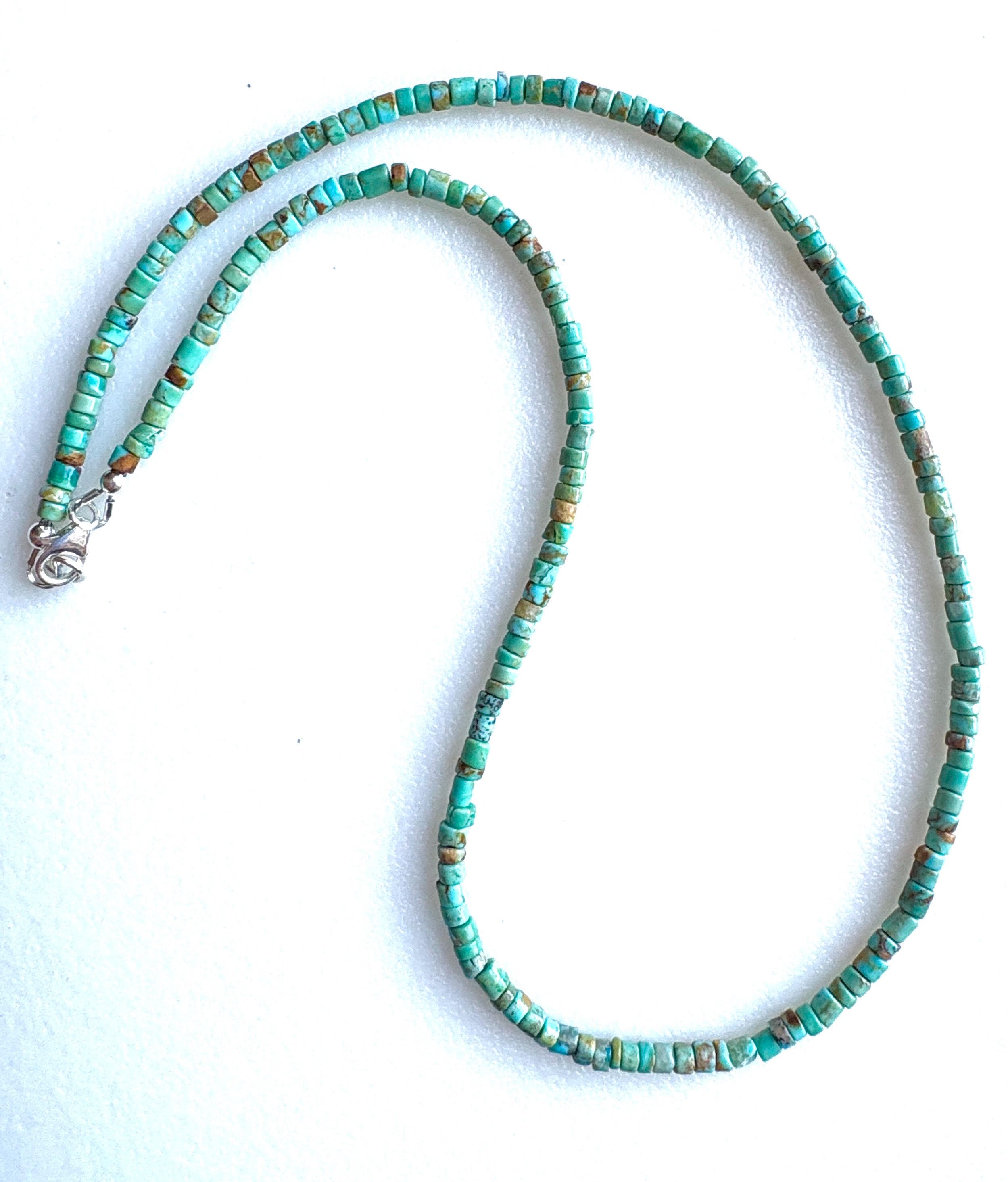 Kingman Turquoise Heishi Necklace, Genuine Arizona Turquoise, Blue