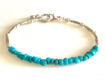 Sleeping Beauty Turquoise Bracelet, Genuine Arizona Turquoise, Sky Blue Turquoise Nuggets, Karen Hill Tribe Fine Silver, Dainty Bracelet.