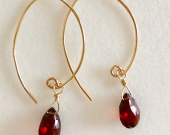 Red Garnet Earrings, Luxe AAA Garnet Gemstone, Mozambique Garnet Briolette, Burgundy Red, January Birthstone, Gold Fill, Sterling Silver