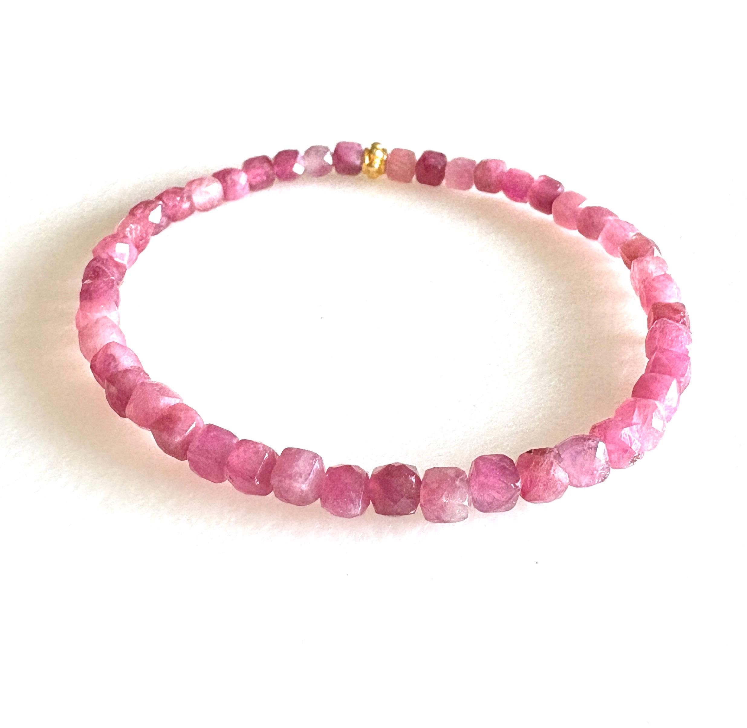 ピンクトルマリン宝石ブレスレット、AAA 4 mmファセットピンク